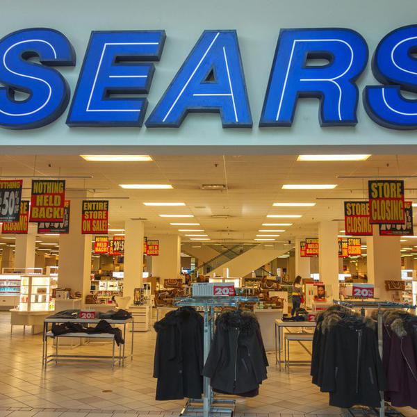 Sears Store Front in Southcentre Shopping Mall in South Calgary with Liquidation Sale Deals due to upcoming Corporate Closure and going out of Business