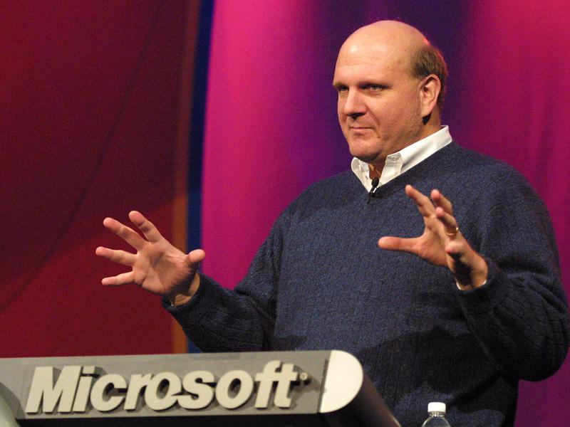 Then-Presidentand Chief Executive Officer of Microsoft Corporation Steve Balmer gives the keynote address at the Streaming Media West 2000 Conference at the San Jose Convention Center in San Jose, California.